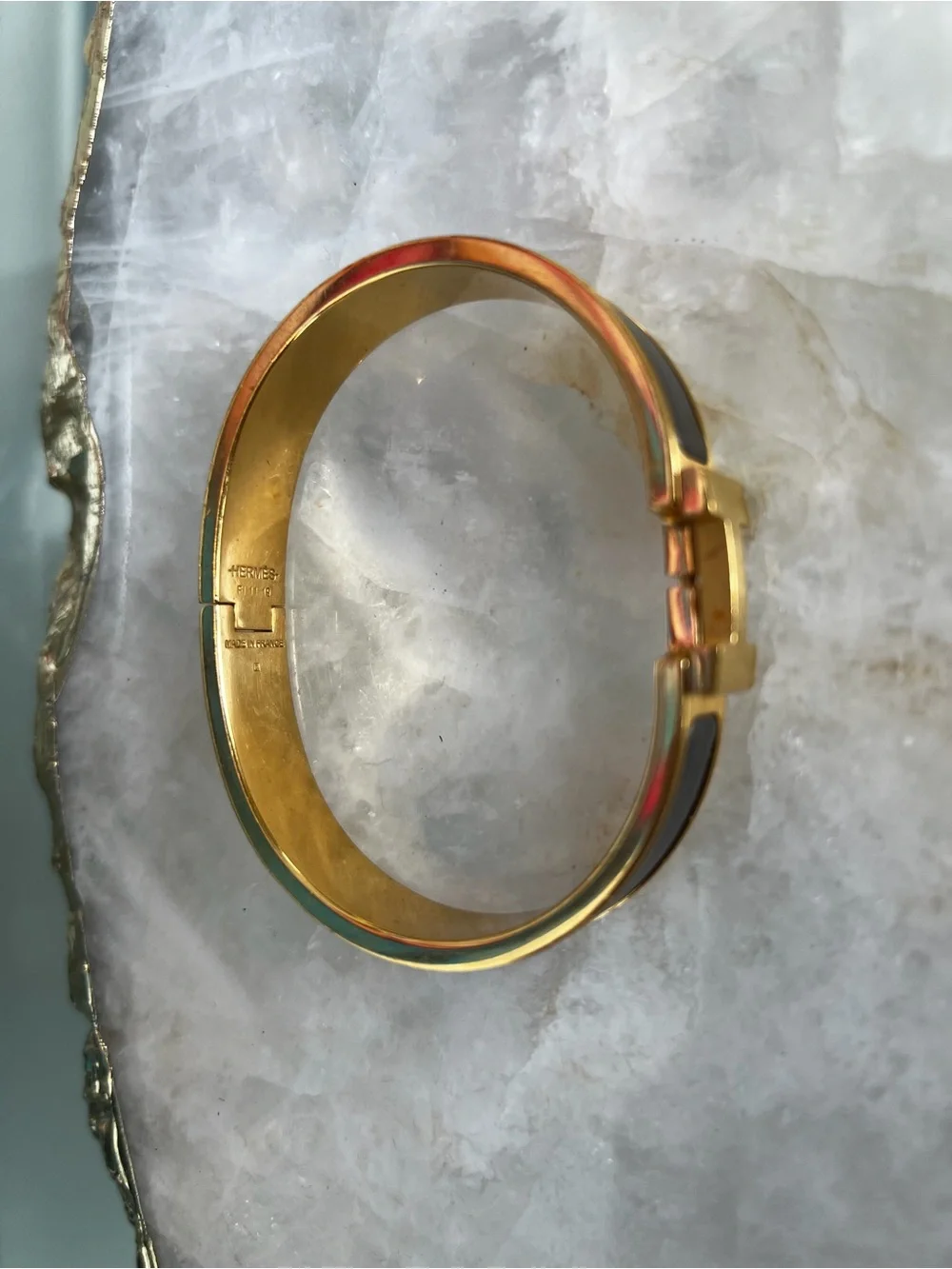 Hermes Gold-tone Bracelet with Black Enamel Hinge
